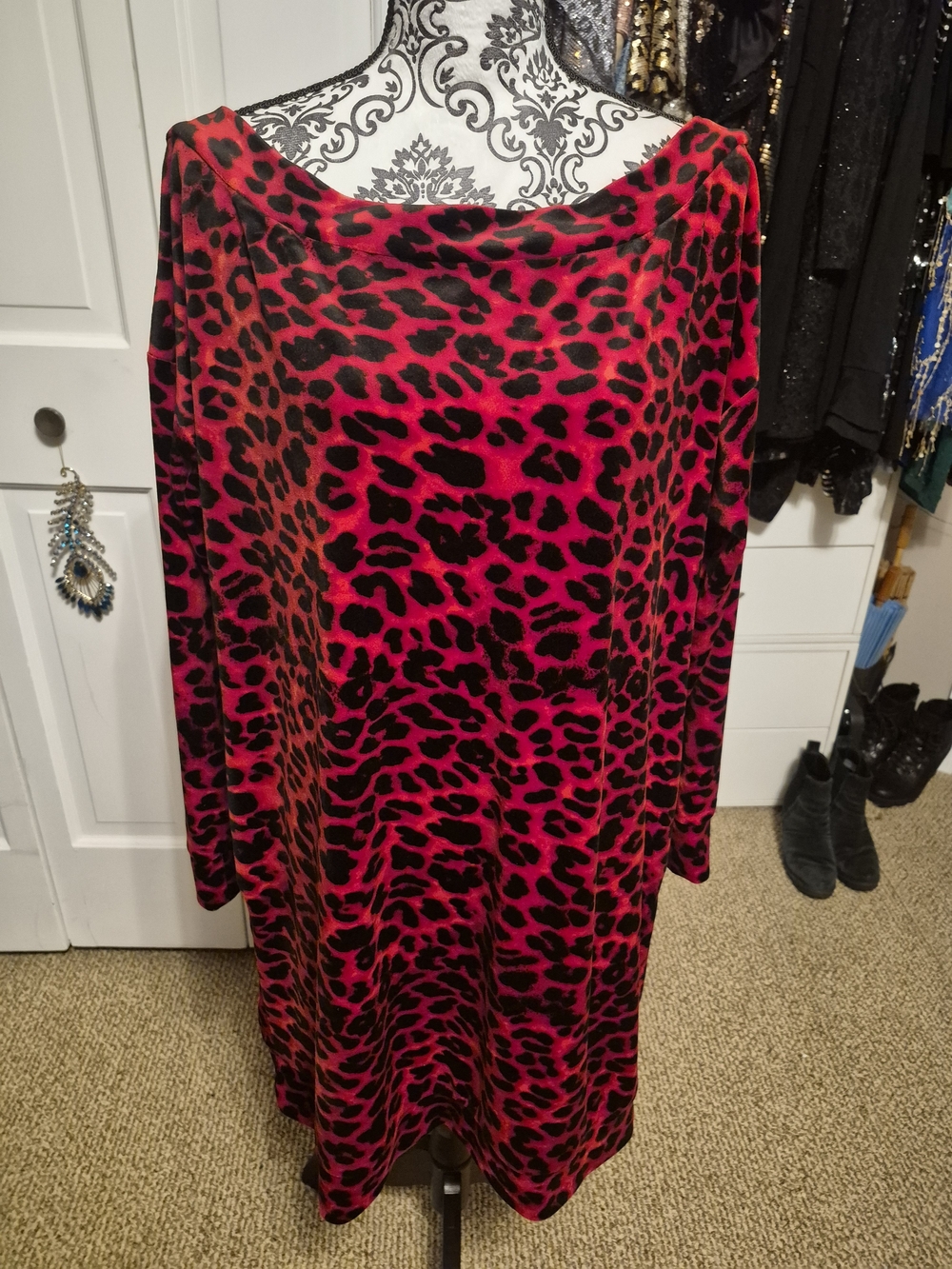 New York & Company Red and Black Leopard Velvet Dress